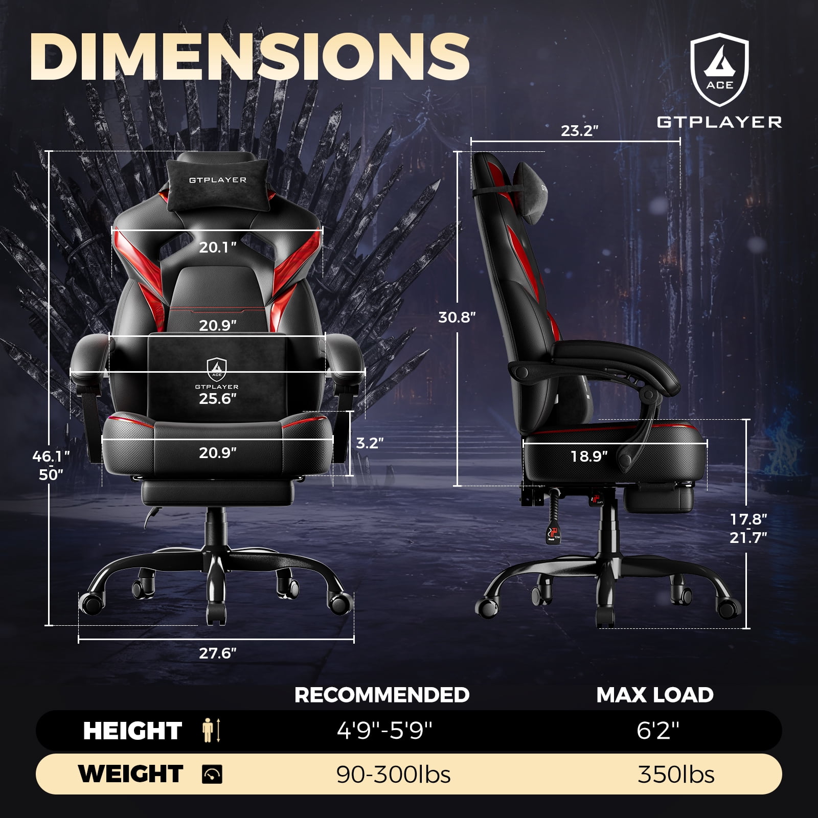 GTPLAYER Gaming Chair Office Chair PU Leather with Adjustable Headrest and Lumbar Pillow, White