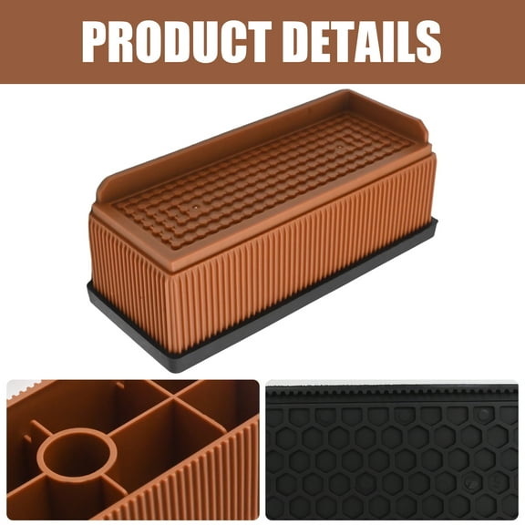4-Pack Brown Rectangular Plastic Furniture Risers, 2-4 inch Adjustable Heavy-Duty (1100 lbs) for Home Furniture Legs, 6.46×2.68×2.01 inches