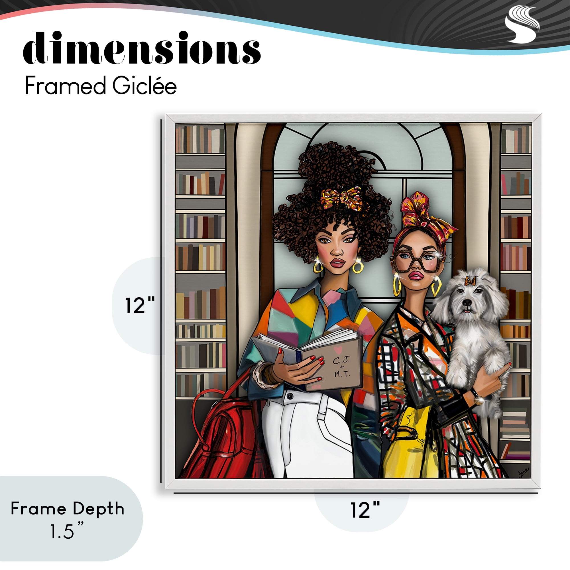 Stupell Industries Bookish Girls at Library White Framed Giclee Art, design by Tara Boone