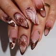 thumbnail image 2 of Uñas postizas IMRAIN Almond medianas marrón con flores 24 piezas, 2 of 7
