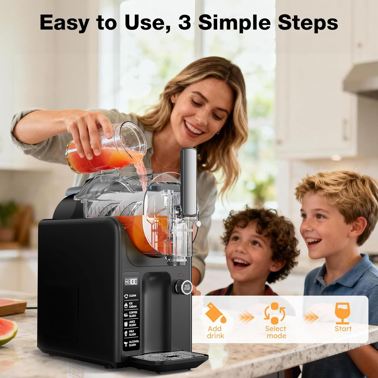 XUTUMM home Slushy Machine, 85oz Frozen Drink Maker with 5 Presets & Auto-Clean, No Ice Needed, Quiet LED Display for Margaritas, Milkshakes, Frappés