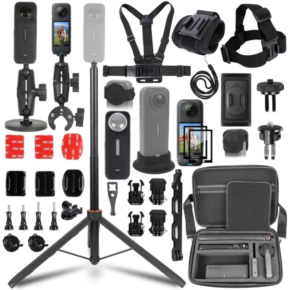 PellKing Accessories Kit for insta360 X4,Included Carrying Case with Belt,2 Pcs Metal 1/4" Adapter,Handlebar Mount,Magnetic Mount,53in Selfie Stick,C