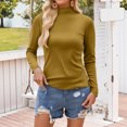 thumbnail image 7 of Women Spring Tops Lightweight Ruffle Mock Neck Solid Color Long Sleeve Undershirt - Half High Neck Ribbed Top Ribbed Lettuce Trim Soft Base Layer - Fitted Casual Homewear for Women Earthy Yellow XXXL, 7 of 7
