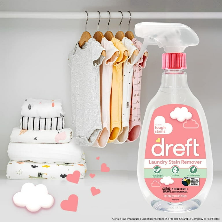 Dreft Stain Remover for Baby Clothes Fragrance Free and Hypoallergenic Baby Stain Remover Spray Plus Travel Size Stain Treater Pen 24 Fl Oz Pack