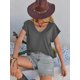 thumbnail image 2 of Camiseta Tankaneo para mujer, cuello en V profundo, corte holgado, gris oscuro, 2 of 7