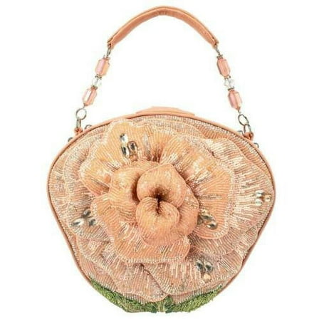 Mary Frances Pink Petals Flower Floral Beaded Crossbody Peach Handbag BAG