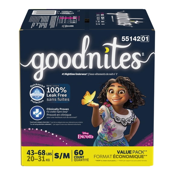 Goodnites Girls' Nighttime Bedwetting Underwear, Size S/M (43-68 lbs), 60 Count