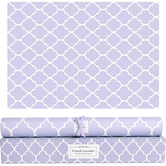 Merriton Scented Drawer Liners, Fresh Scent Paper Liners for Cabinet Drawers, Dresser Shelf, Linen Closet, Perfect for Kitchen, Bathroom, Vanity (6 Sheets) (French Lavender)