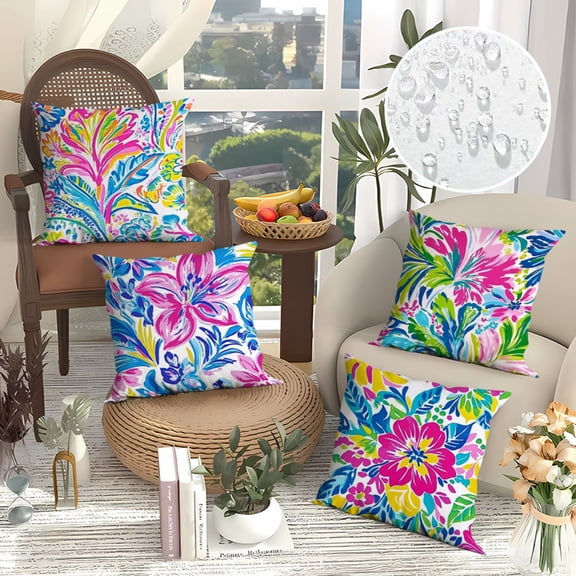 Throw Pillow Cover 18x18 Inch Waterproof Summer Flower Bohemian Print Soft Colorful for Car Office Patio Decor by MPOISVA
