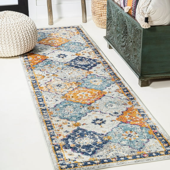 JONATHAN Y MODERN PERSIAN 2 x 8 Runner Rug, Kirman Bohemian Medallion - Light Gray/Blue/Orange, MDP214A-28