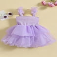 thumbnail image 3 of Robe Trapèze pour Filles Sans Manches avec Nœud en Tulle Patchwork Robe de Fête, 3 of 8