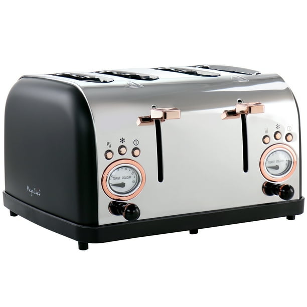 MegaChef 4 Slice Wide Slot Toaster with Variable Browning in Black and
