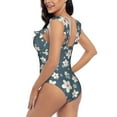 thumbnail image 5 of Yiaed Blue Flower Print Women's Ruffled One Piece Swimsuit V Neck Swimwear Slimming Monokini for Woman-Medium, 5 of 8