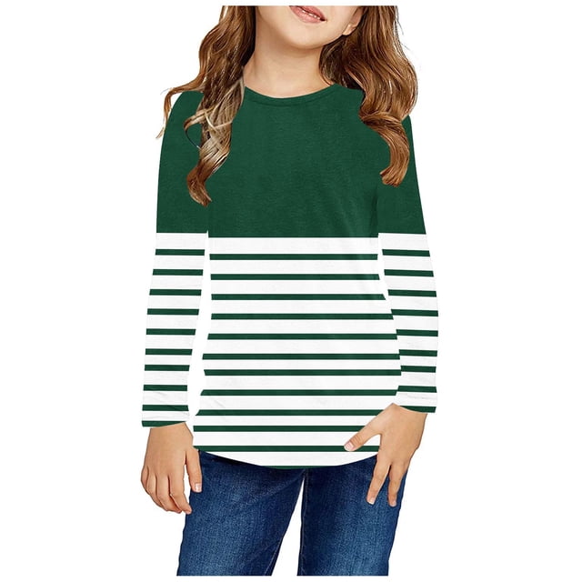 RXIRUCGD Chemises à Manches Longues pour Filles, Col Rond Mignon, Blouses Décontractées Élégantes, Vert, Taille : 5 Ans
