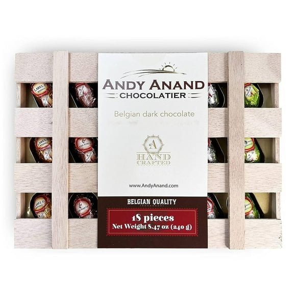 Andy Anand European Dark Chocolate with 6 Non alcoholic Cocktail Flavors, Packed in a Wooden Gift Box - 18 Count