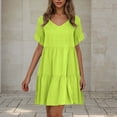 thumbnail image 4 of Xuniizn Summer Dresses for Women V Neck Solid Color Ruffle Sleeve Pleated Beach Sundress Casual Soft Cozy Holiday Boho Flowy Mini Dress , S-2XL, 4 of 8