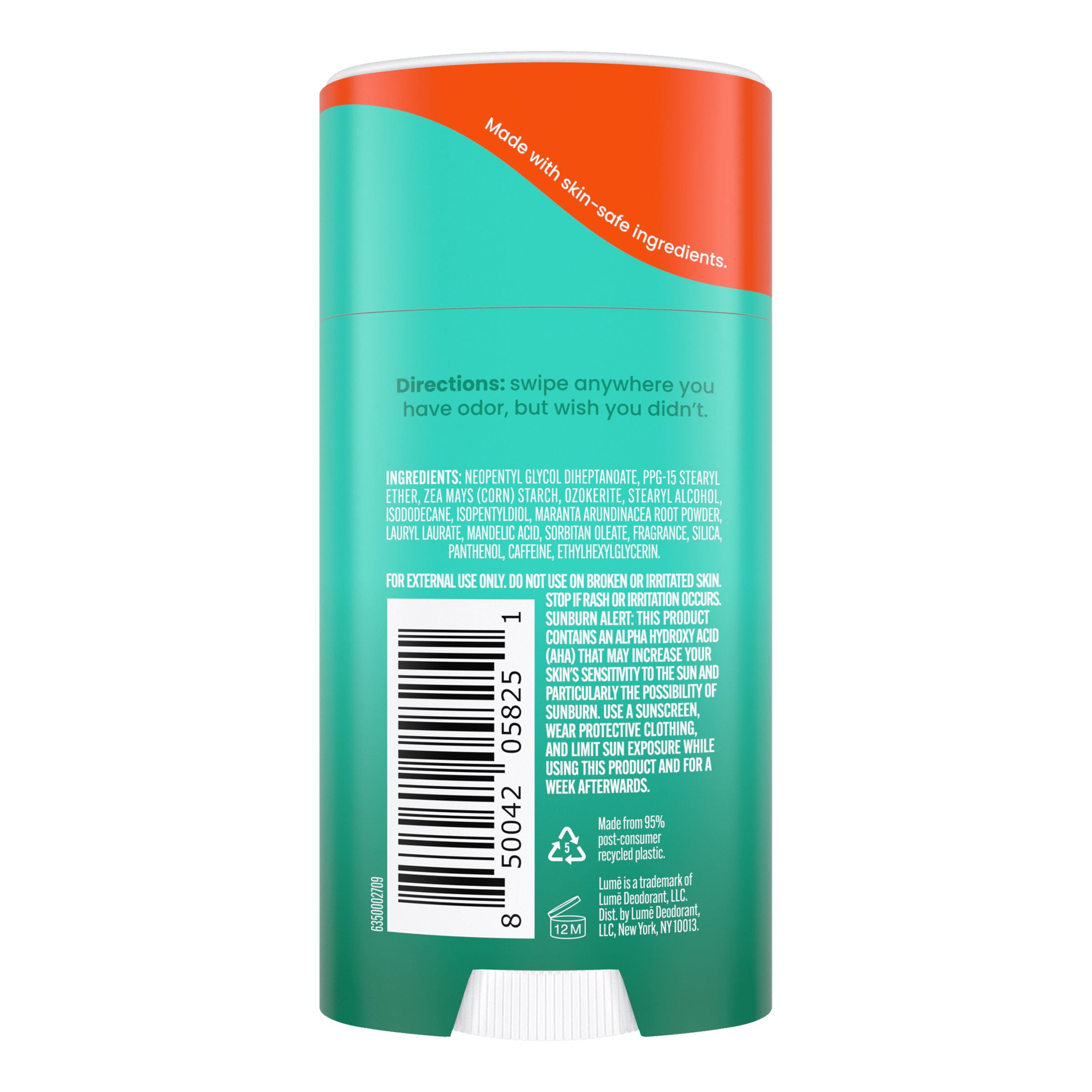 Lume Whole Body Aluminum Free Deodorant Stick, Minted Cucumber, 2.6 oz