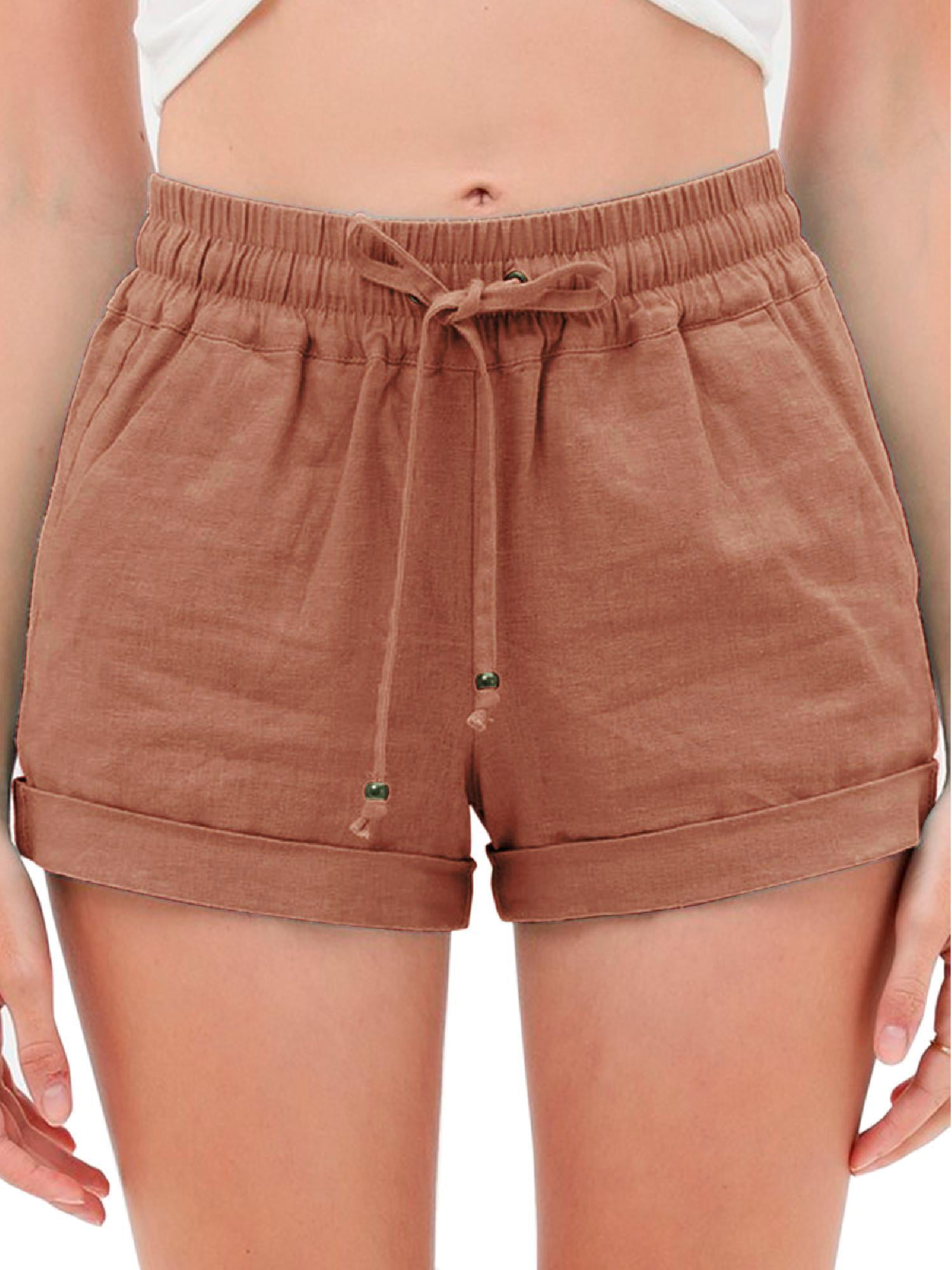 aihihe Plus Size Shorts for Womens Drawstring Elastic Waist Casual Comfy Cotton Linen Beach Shorts 