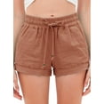 thumbnail image 1 of Made by Olivia Women's Drawstring Elastic Waist Casual Comfy Cotton Linen Beach Shorts, 1 of 1