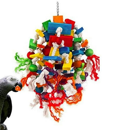 1Piece Arrot Bird Set Toy Swing Bells Hanging Bridge Wooden Chewing Colorful Toy