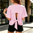 thumbnail image 4 of FAIWAD Summer Tops for Women Striped Tie Back Short Sleeve Crew Neck T Shirts Casual Going Out Blouses, 4 of 9