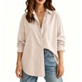 thumbnail image 5 of Bosfbaoi Long Sleeve Shirts for Women Vertical Striped Lapel Collar Drop Shoulder Long Sleeve Womens Tops Oversized Button Down Shirts, 5 of 9