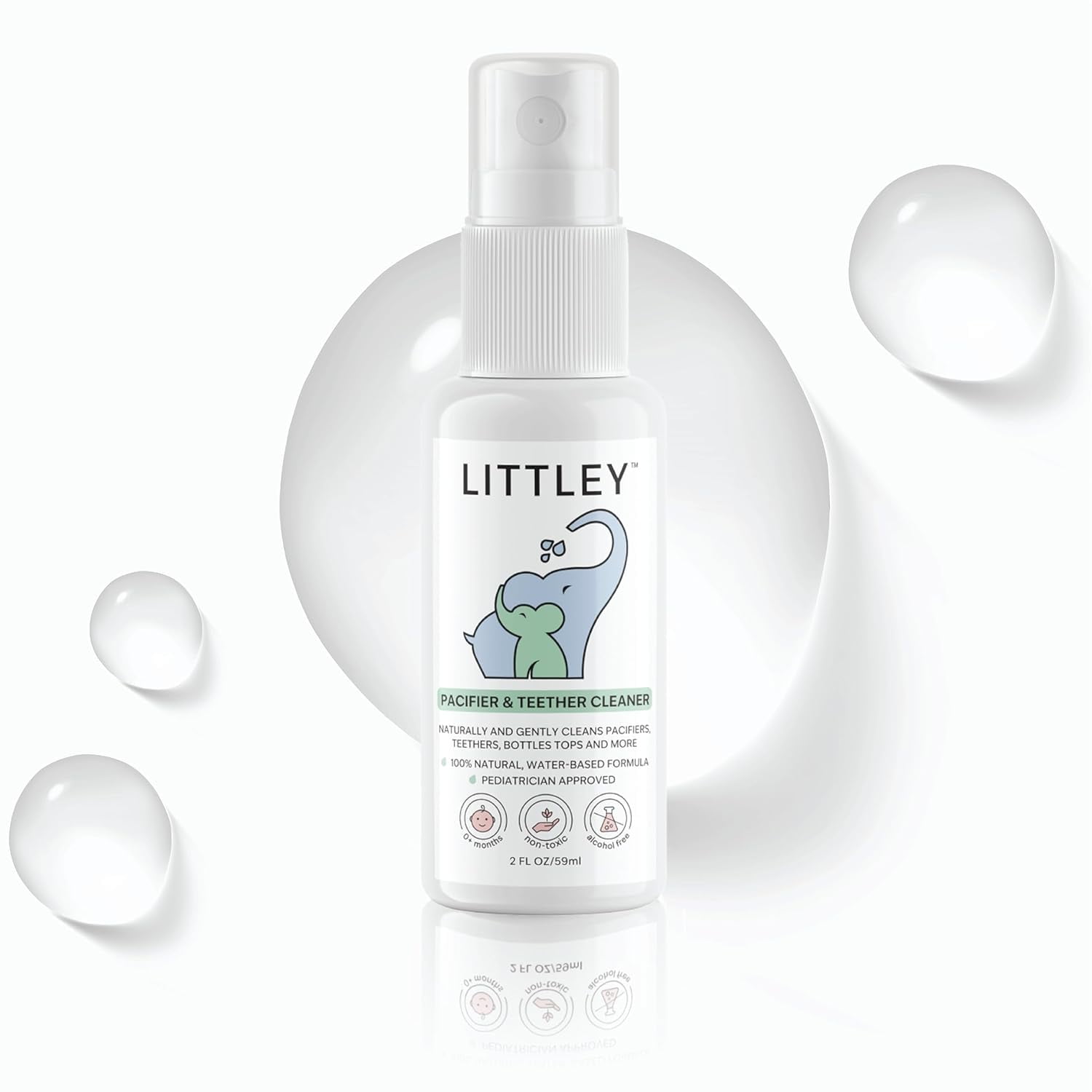 Littley Pacifier & Teether Cleaner, Hypochlorous Acid, Non-Toxic, 2oz Spray