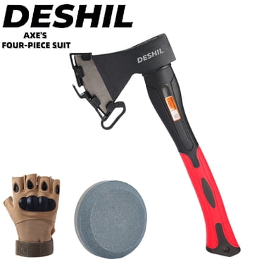 Axe 3-piece set, Includes outdoor gloves Portable Fiber Handle Axe Home Outdoor Multifunctional Chopping Axe And Sharpening Stone, 15" Camping Hatchet For Wood Splitting And Kindling