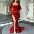 thumbnail image 3 of Women'S Long-Sleeved V-Neck Temperament Slim High-Waisted Gloves Vintage Dress,Velvet Bridesmaid Dresses for Women 2025 Mermaid Ruched Sweetheart Prom Formal Evening Gown with Slit, 3 of 4
