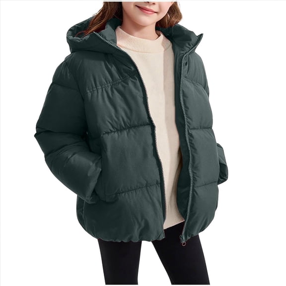 Hrsba Girls Long Sleeve Parkas,Long Sleeve Zip Up Solid Color Boys and Girls Puffer Down Cotton Coat Fall Outerwear