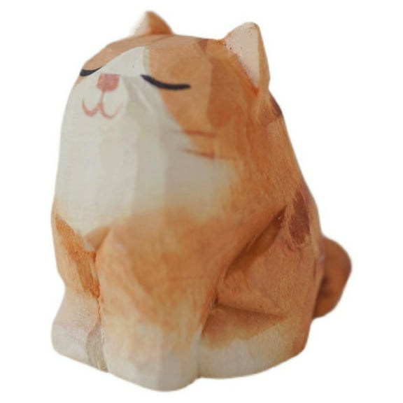 unbranded Cat Toy Wood Carving Ornaments Cat Statue Decor 3.6X3X2.2CM Orange