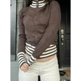 thumbnail image 4 of Women Y2k Casual Coat Long Sleeve Stand Collar Zipper Striped Jacket Cropped Cardigan Aesthetic Tops, 4 of 6