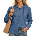 thumbnail image 2 of Ynynloco Women's 100%Cotton Hoodie Long Sleeve Jacket Button Drawstring Blouse Tops Casual Fall Winter Shirts, 2 of 7