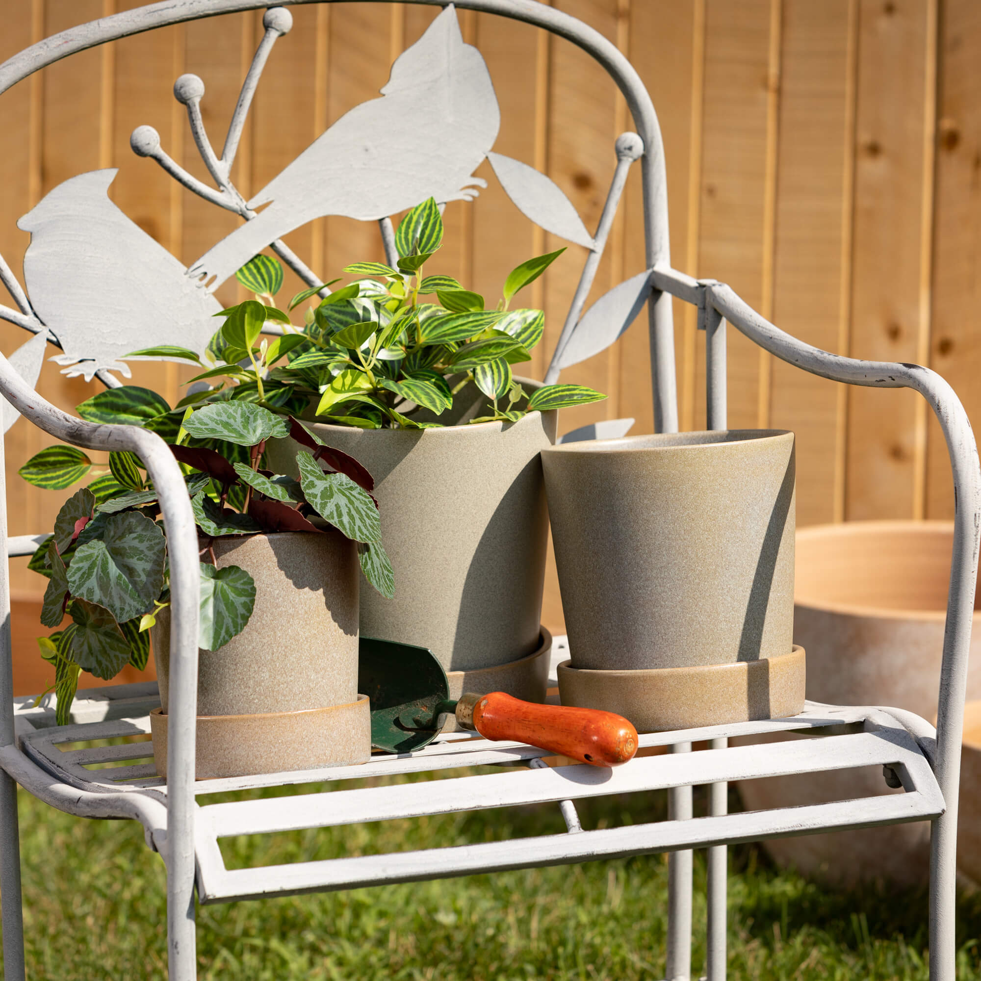 Sullivans 8", 7.25" & 6" Sand Planter With Saucer Set of 3, Ceramic