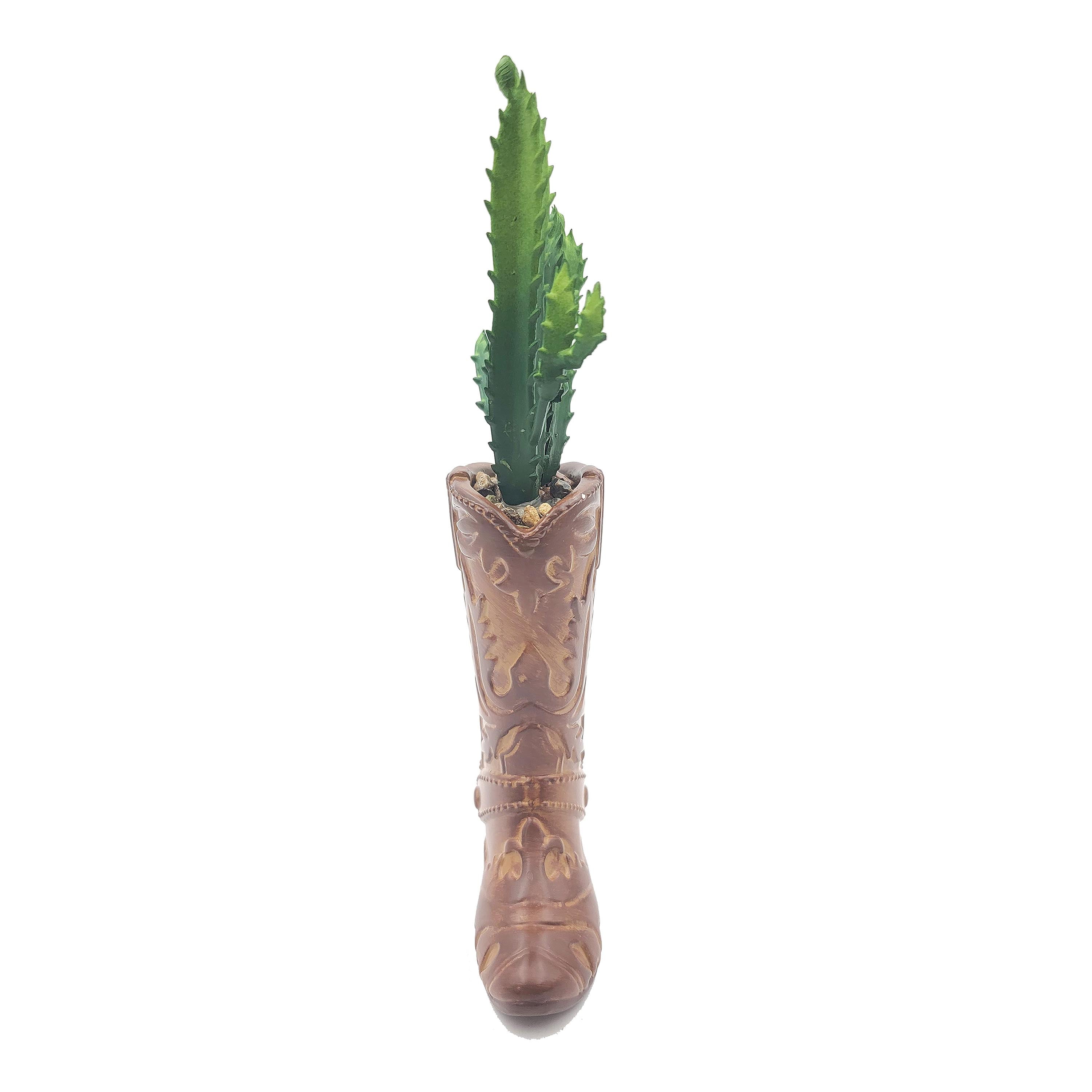 ONLINE 7.25" Artificial Cactus Succulent in Brown Ceramic Cowboy Boot Planter