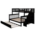 thumbnail image 5 of Bunk Beds Twin Over Full Size with Trundle, Solid Wood Platform Bed Frame with Storage Shelves, Angled Ladder, 14" Safety Guardrails, No Boxspring Required, Espresso, 5 of 9