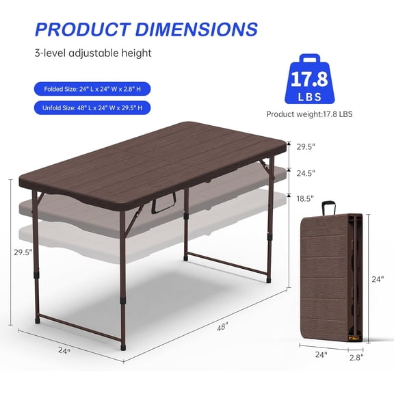 4 FT Folding Table - Brown