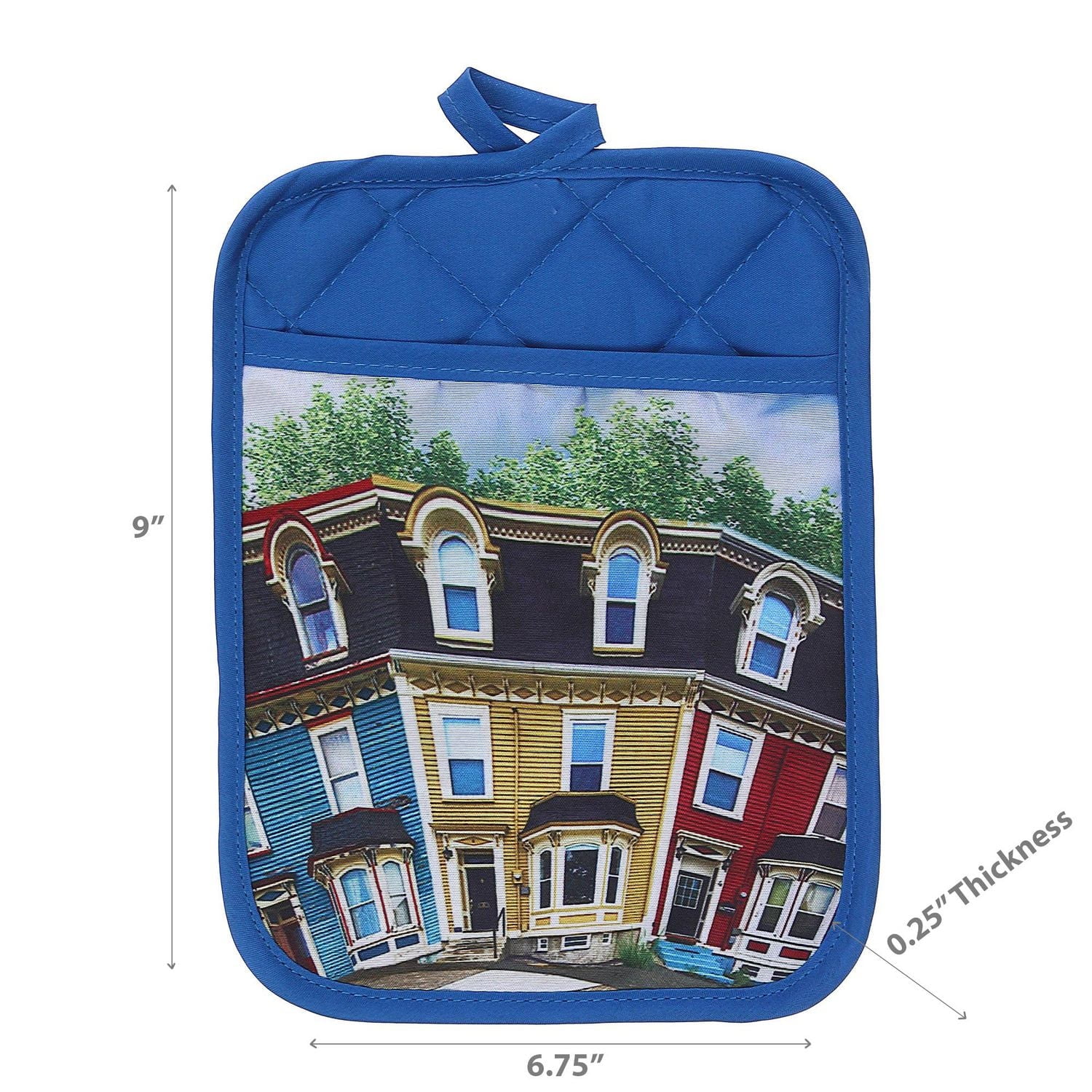 IH Casa Decor Pot Holder Avec Pocket Whimsical Rowhouse - Ensemble De 6