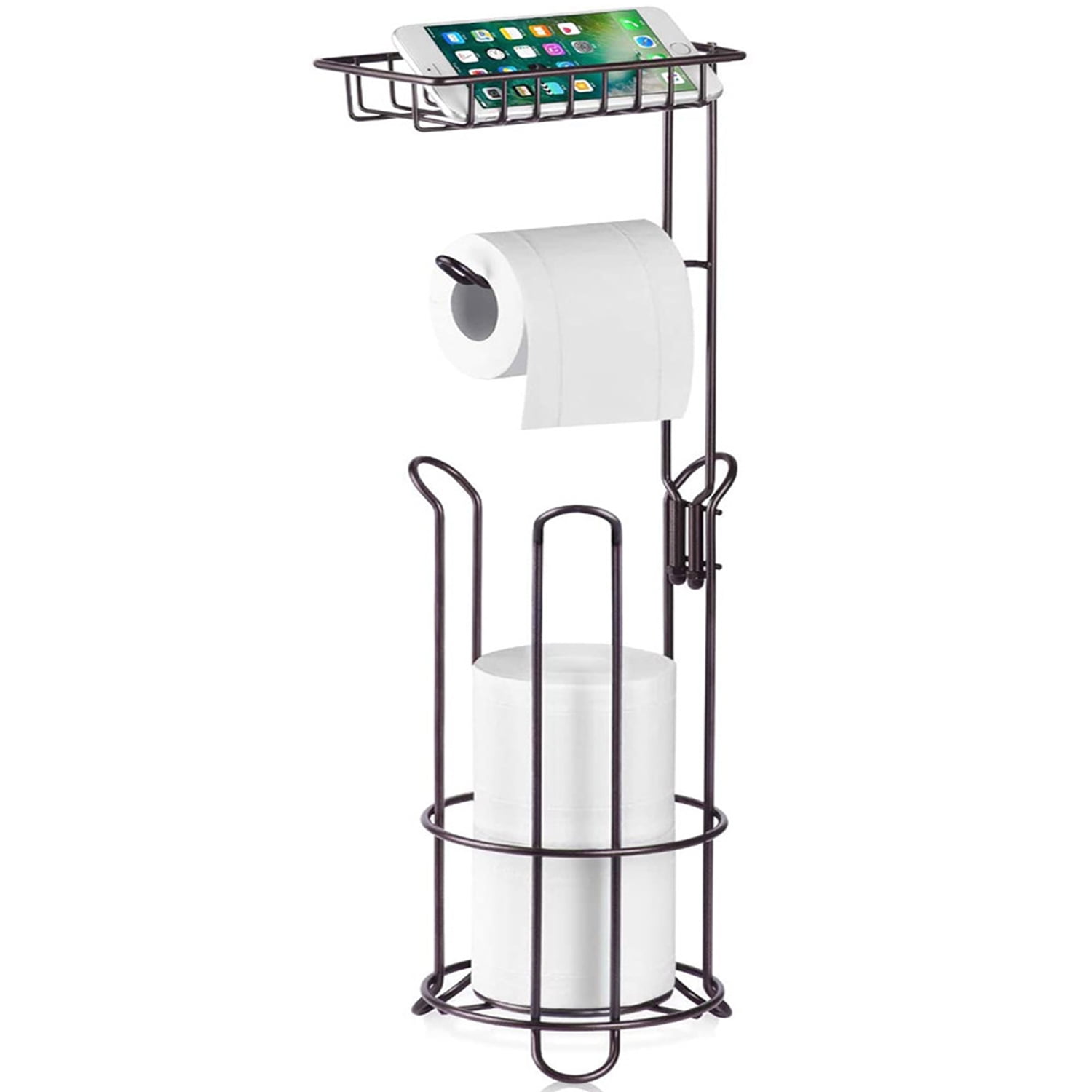 Toilet Paper Holder Stand and Dispenser with Storage Shelf, Bathroom