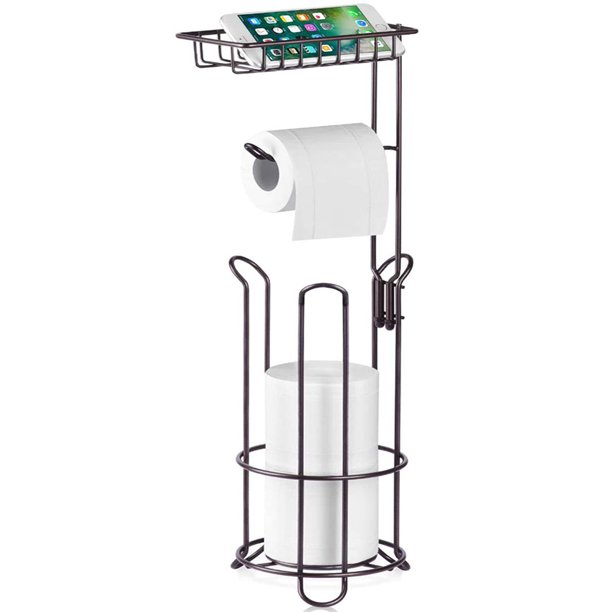 Toilet Paper Holder Stand and Dispenser with Storage Shelf, Bathroom