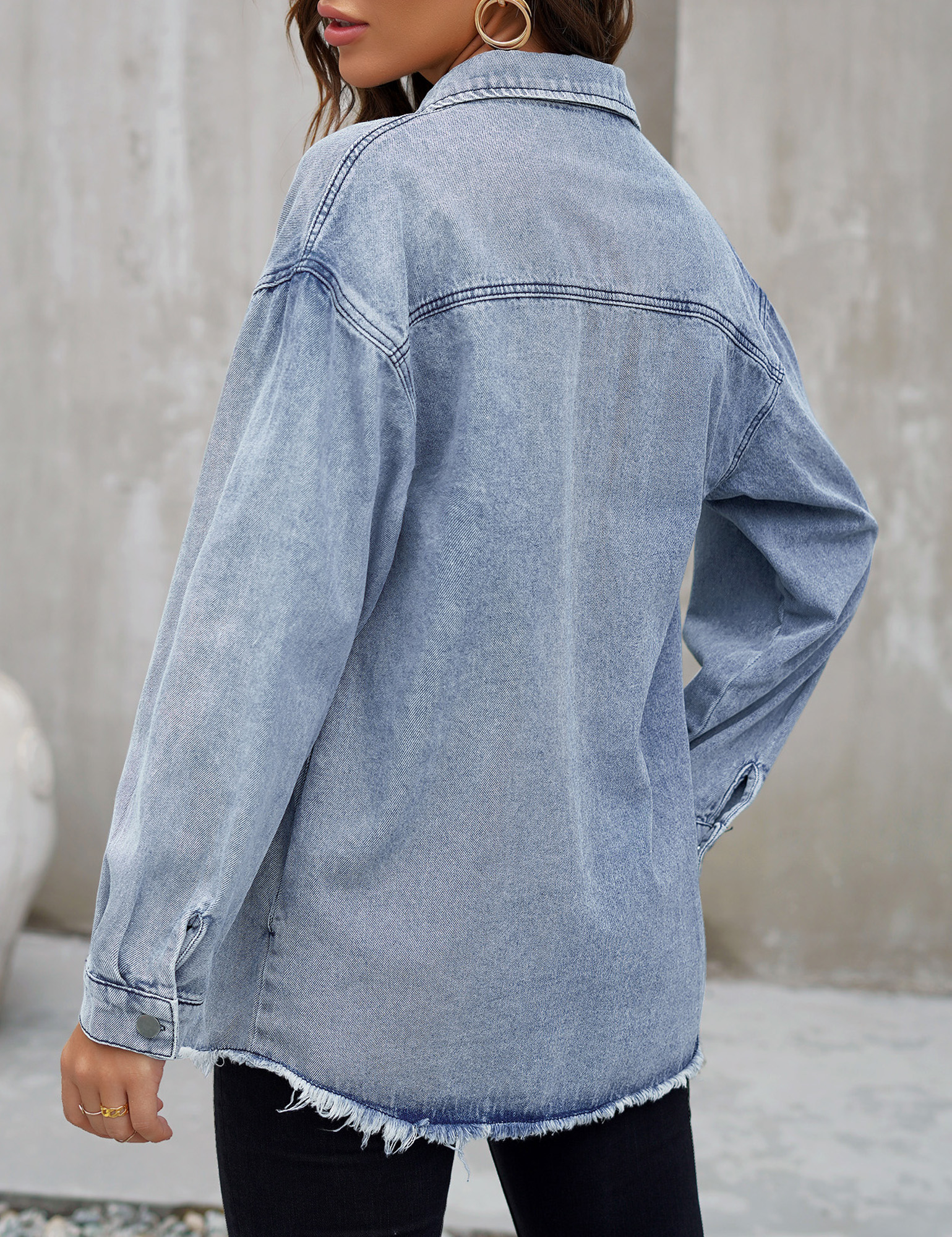 Luvamia Denim Jacket for Women Long Sleeve Boyfriend Jean Jacket Loose Coat, XL, Fit Size 16-18 - image 5 of 7