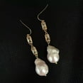thumbnail image 2 of K-KED Cultured White keshi Pearl Cz pave Chain Dangle Hook Earrings For Women, 2 of 5