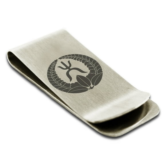 Stainless Steel Okubo Samurai Crest Engraved Money Clip Credit Card Holder
