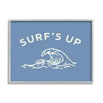 Stupell Industries Surf's Up on Blue Landscape Painting Gray Framed Art Print Wall Art, 14 x 11