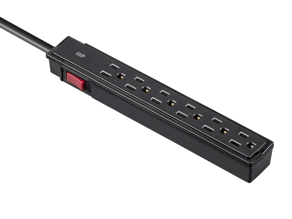 Monoprice 6 Outlet Surge Protector Power Strip - 2 Feet - Black (2 Pack) Heavy Duty Cord | UL Rated, 201 Joules, 1800-watt capacity