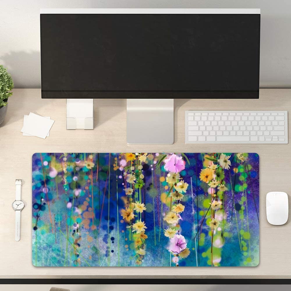 armdgodx Non Slip Water Resistant PU Leather Multifunctional Desk Pad 31.5 x 15.7, Flowers Painting