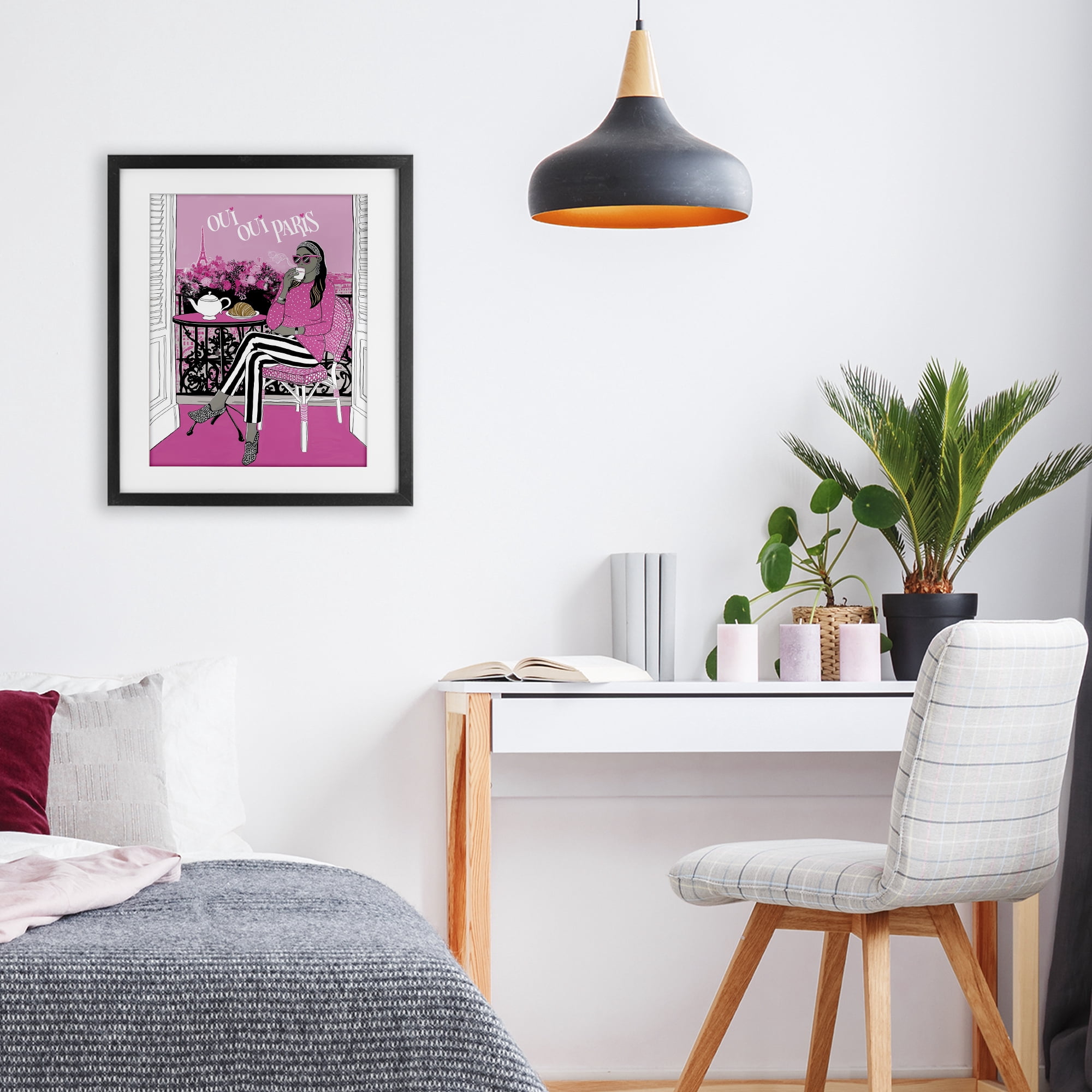 Stupell Industries Oui Oui Parisian Cafe Morning Black Framed Print Under Glass, design by Jess Stempel