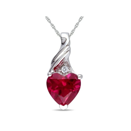 Tangelo 1-3/5 Carat T.G.W. Created Ruby Heart and Diamond Accent 10kt White Gold Pendant, 17