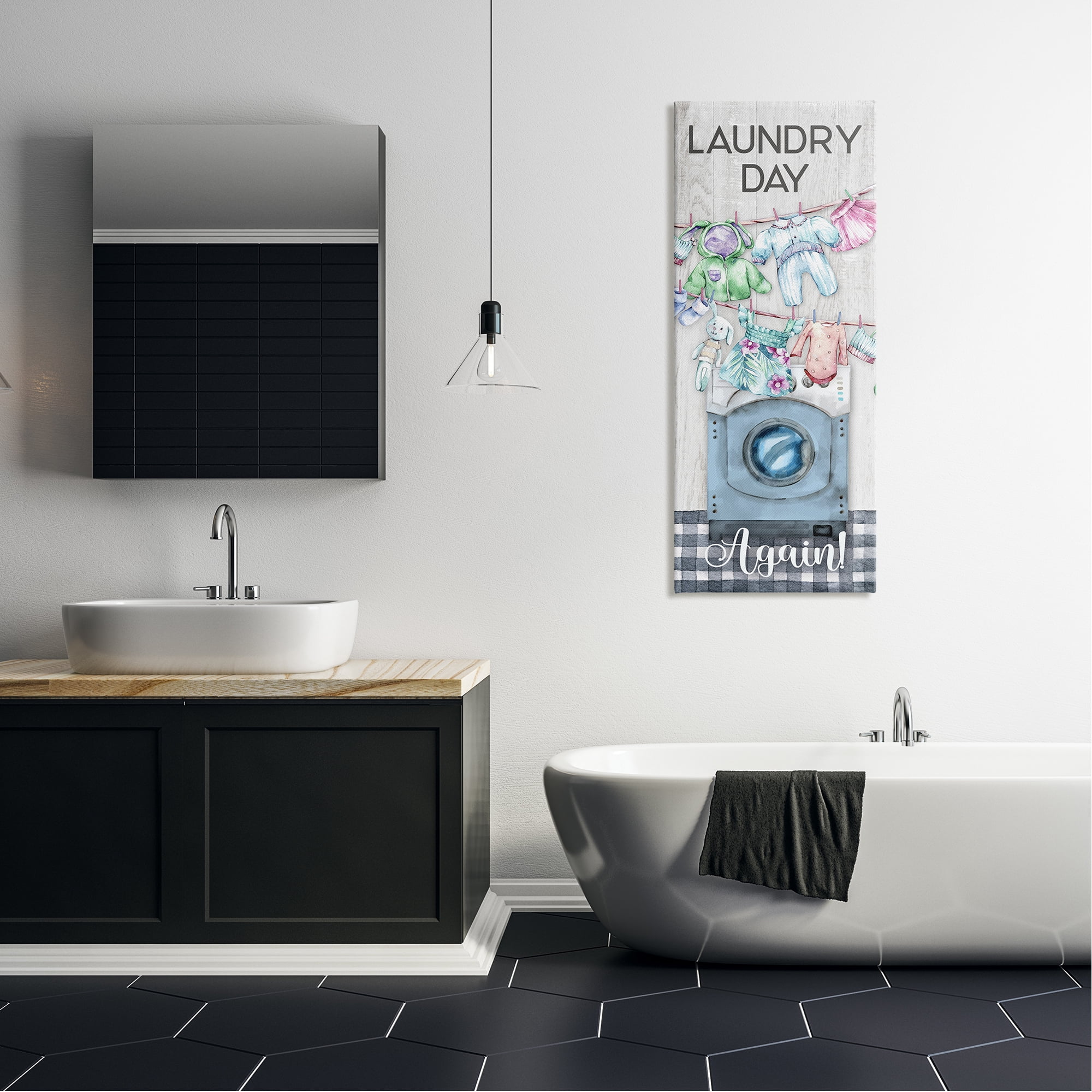 Stupell Industries Rustic Laundry Day Again Typography Painting Gallery Wrapped Canvas Art Print Wall Art, 20 x 48