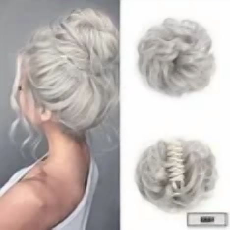 Haobuy Messy Bun Hairpiece with Claw Clip - Wavy Curly Hair Extensions for Women and Girls (Light Gray) |
